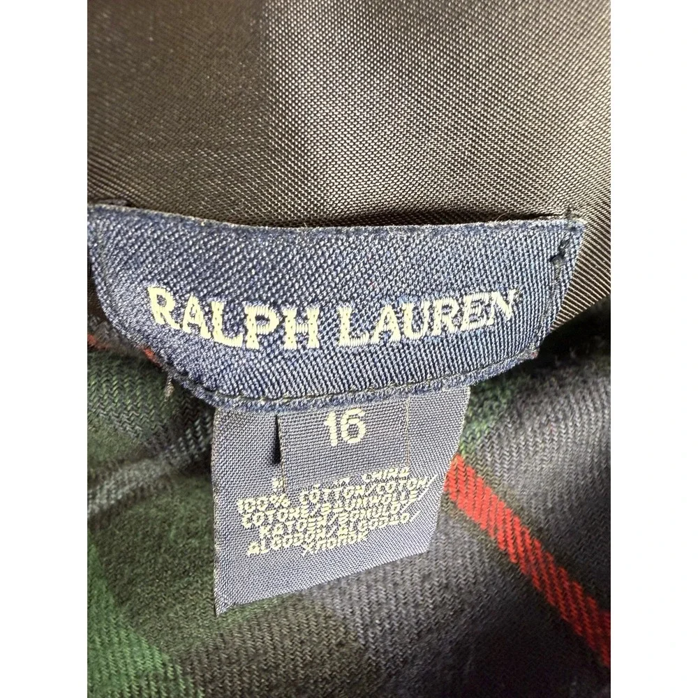 Ralph Lauren Black Watch Tartan Plaid Ruffle Buckle Skirt Preppy Girl's Size 16